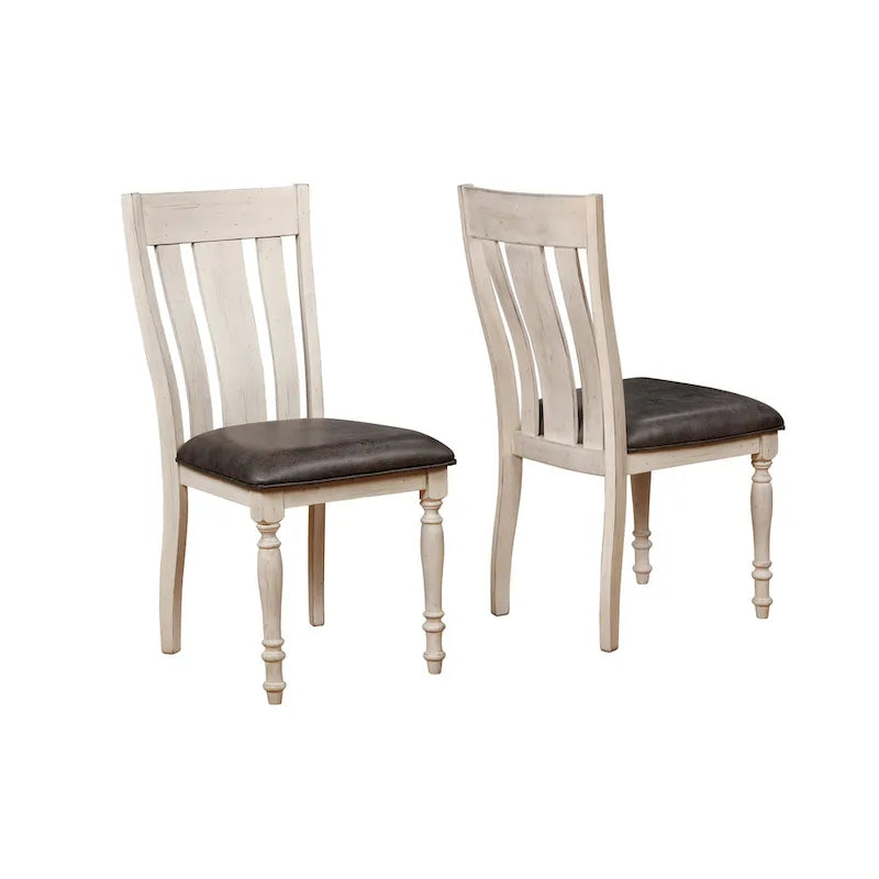 Roundhill Furniture 5-Piece Dining Set: Round Weathered Oak Table with 4 Chairs 9