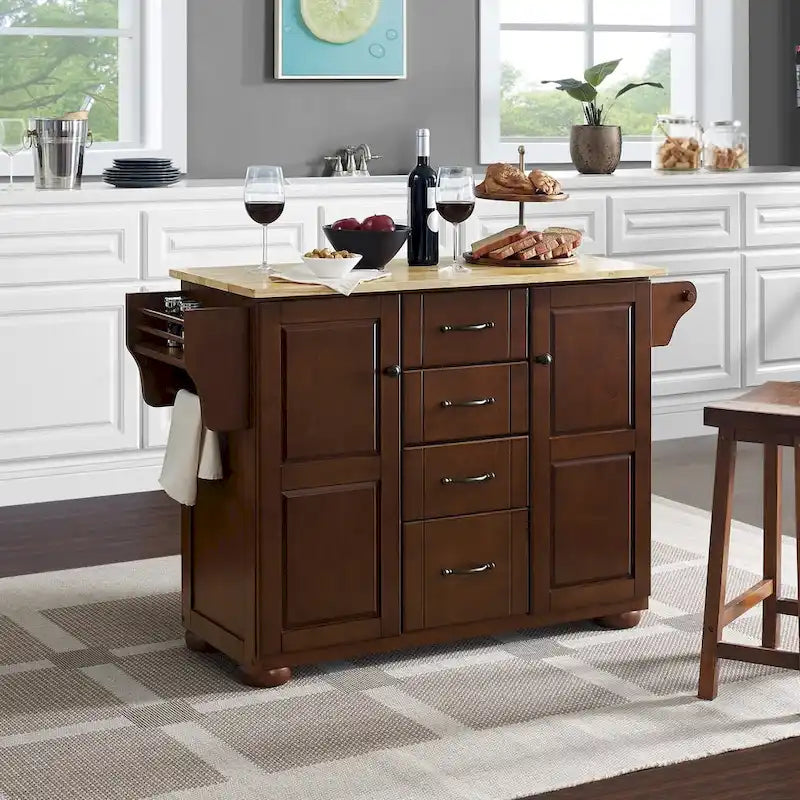 Crosley Eleanor Kitchen Island with Natural Wood Top - Dimensions: 18"D x 51.5"W x 35.25"H 1