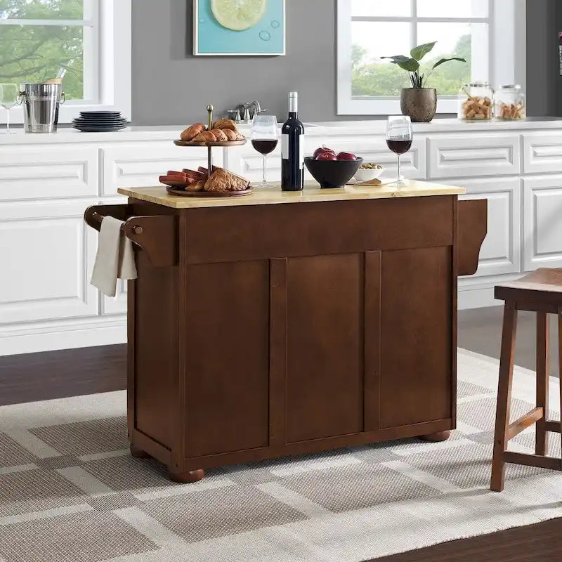 Crosley Eleanor Kitchen Island with Natural Wood Top - Dimensions: 18"D x 51.5"W x 35.25"H 4