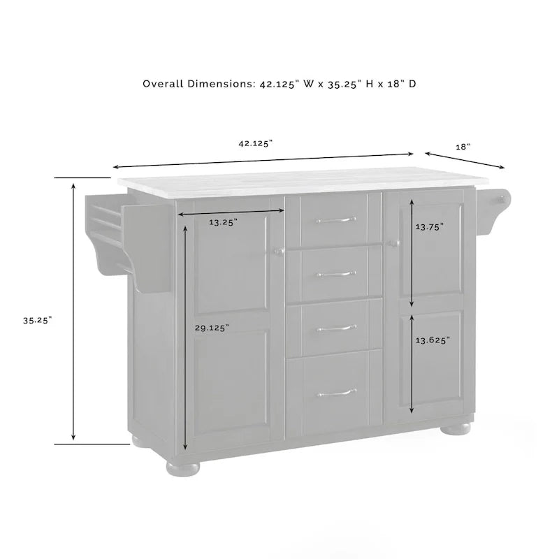 Crosley Eleanor Kitchen Island with Natural Wood Top - Dimensions: 18"D x 51.5"W x 35.25"H 8