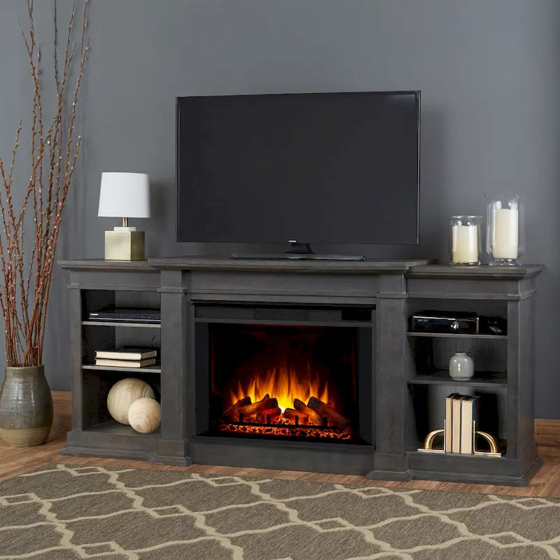 Real Flame Eliot 81" Grand Antique Grey TV Stand with Electric Fireplace 1