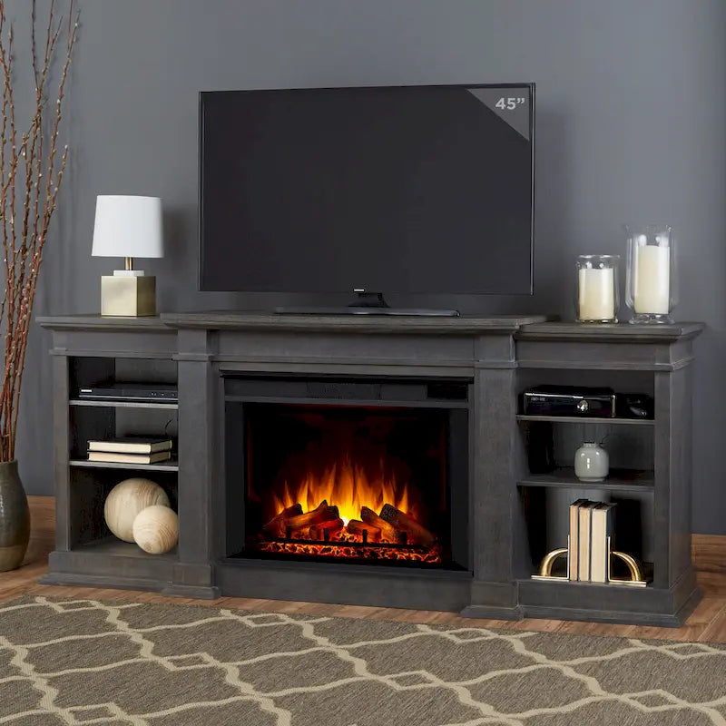 Real Flame Eliot 81" Grand Antique Grey TV Stand with Electric Fireplace 2