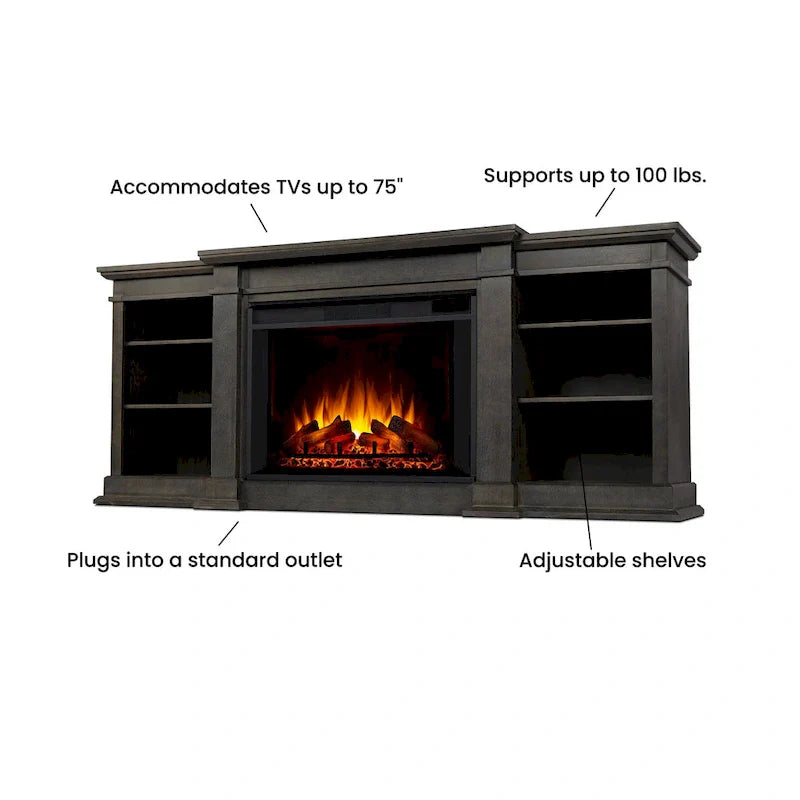 Real Flame Eliot 81" Grand Antique Grey TV Stand with Electric Fireplace 8