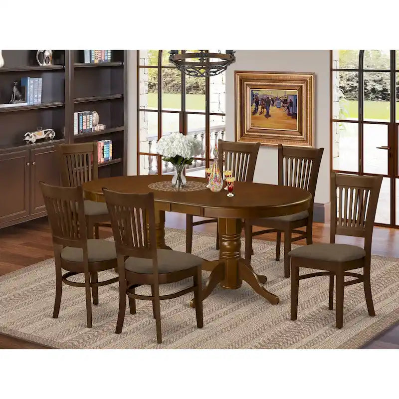 East West Furniture 7-Piece Oval Dining Set - Espresso Wooden Table with 6 Matching Chairs (Customizable Seat Options) 1
