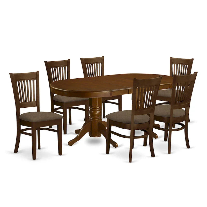 East West Furniture 7-Piece Oval Dining Set - Espresso Wooden Table with 6 Matching Chairs (Customizable Seat Options) 2