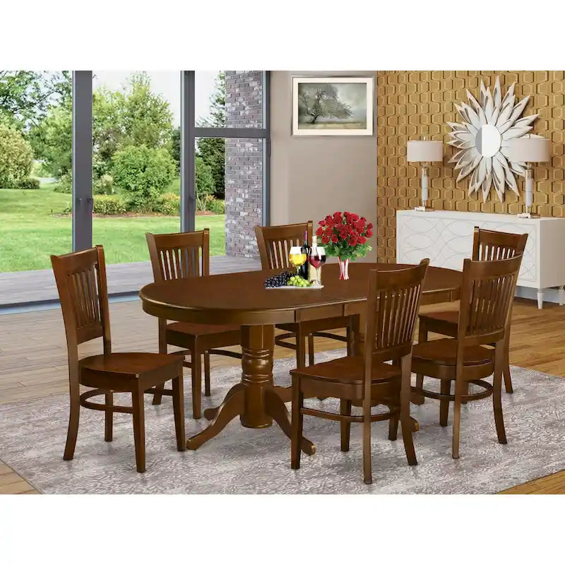 East West Furniture 7-Piece Oval Dining Set - Espresso Wooden Table with 6 Matching Chairs (Customizable Seat Options) 8