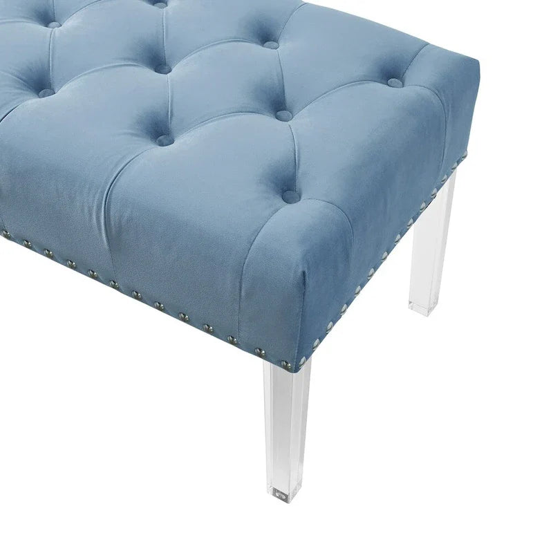 Tufted Upholstered Bench with Acrylic Legs and Nailhead Trim