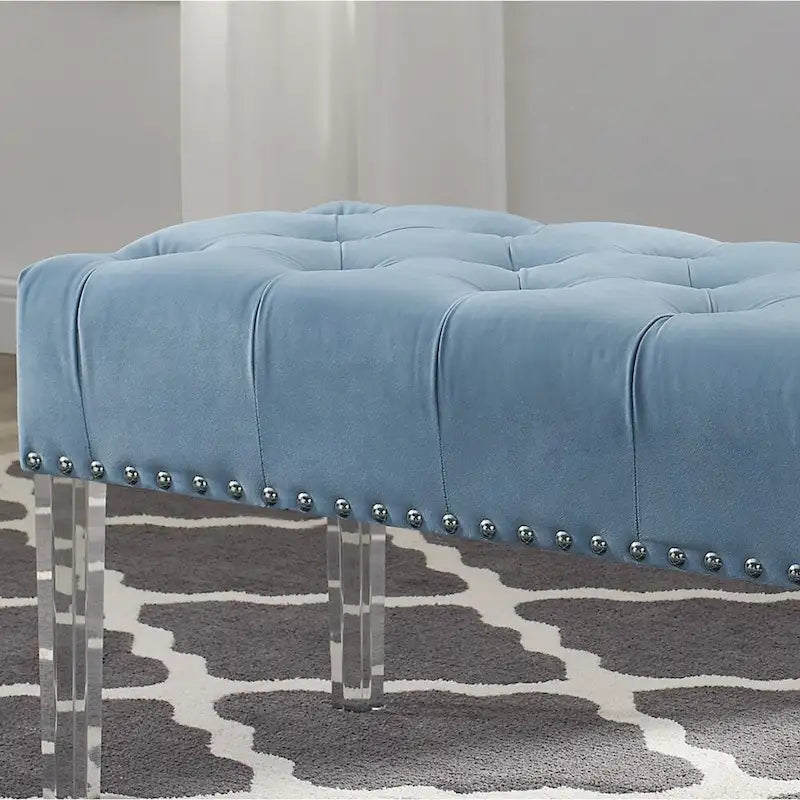 Tufted Upholstered Bench with Acrylic Legs and Nailhead Trim 4
