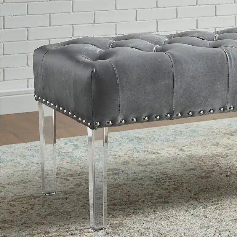 Roundhill Furniture Valley Velvet Upholstered Bench with Button Tufting and Acrylic Legs 6