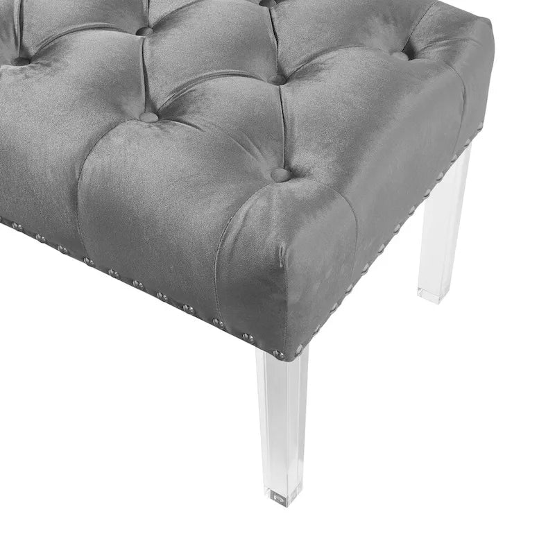 Tufted Upholstered Bench with Acrylic Legs and Nailhead Trim 7