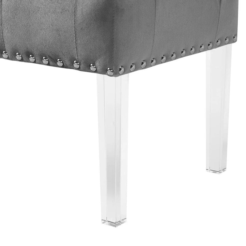 Roundhill Furniture Valley Velvet Upholstered Bench with Button Tufting and Acrylic Legs 8