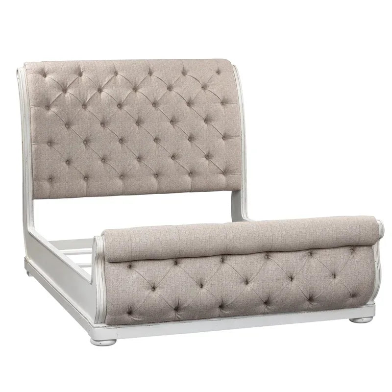 Antique White King Sleigh Bed with Upholstered Design from Magnolia Manor 3