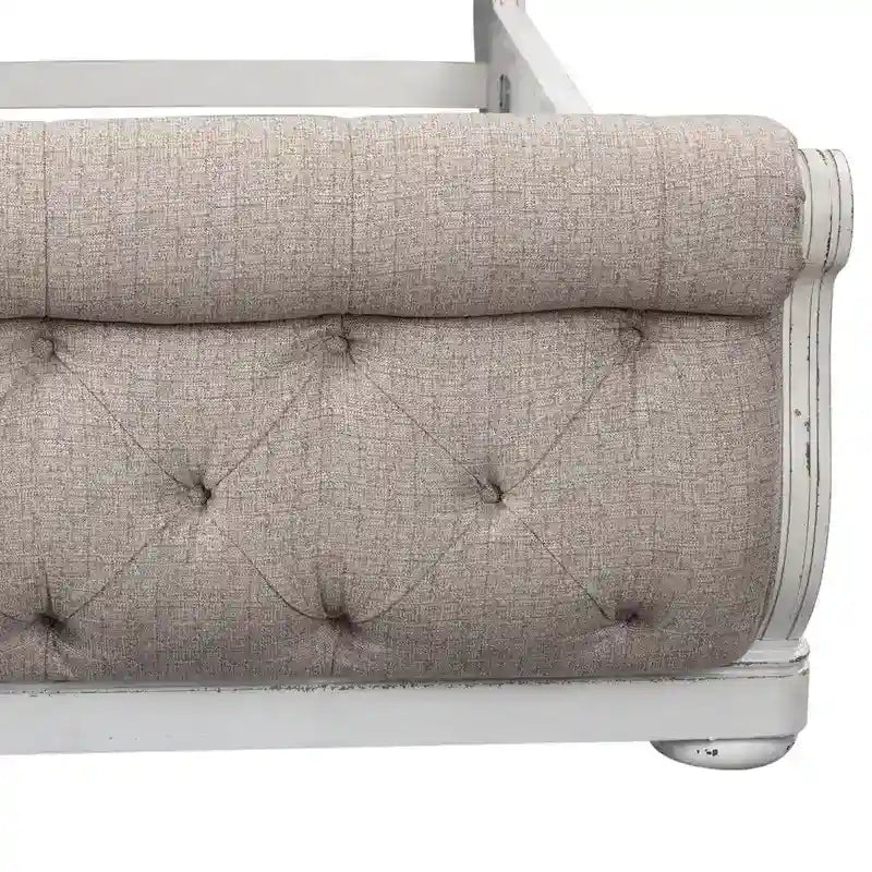 Antique White King Sleigh Bed with Upholstered Design from Magnolia Manor 7