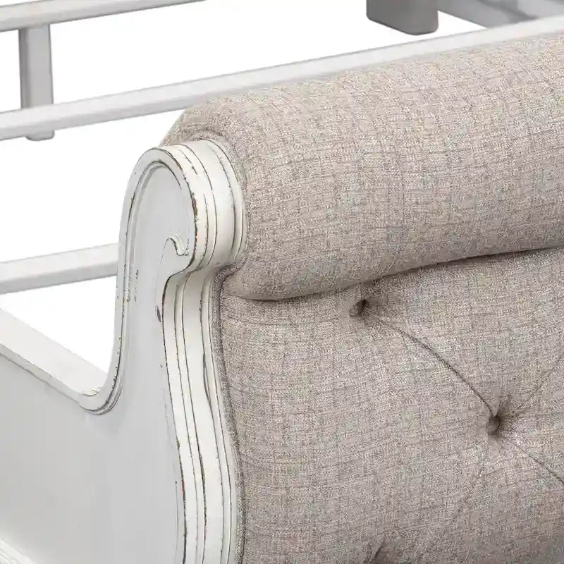 Antique White King Sleigh Bed with Upholstered Design from Magnolia Manor 8