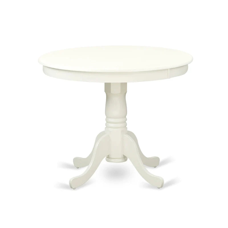 East West Furniture Round Dining Table Set - Kitchen Table with White Faux Leather Parson Chairs in Linen White (Various Piece Options) 2