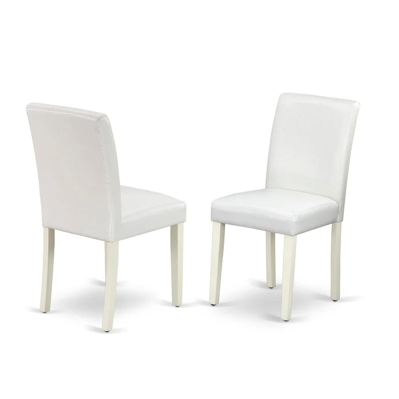East West Furniture Round Dining Table Set - Kitchen Table with White Faux Leather Parson Chairs in Linen White (Various Piece Options) 3