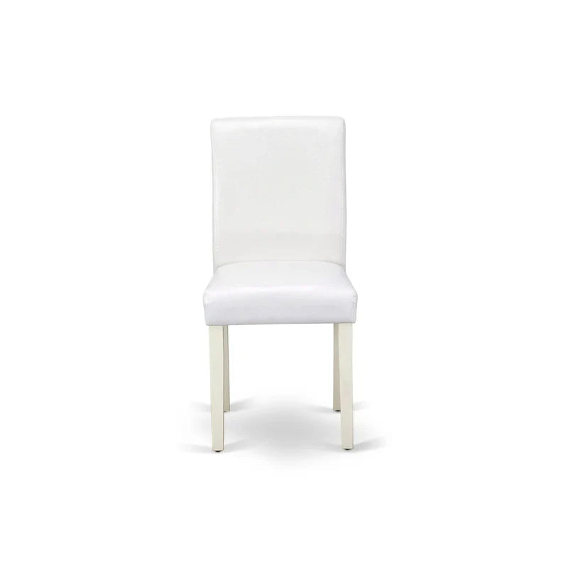 East West Furniture Round Dining Table Set - Kitchen Table with White Faux Leather Parson Chairs in Linen White (Various Piece Options) 4