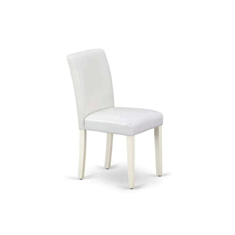 East West Furniture Round Dining Table Set - Kitchen Table with White Faux Leather Parson Chairs in Linen White (Various Piece Options) 5