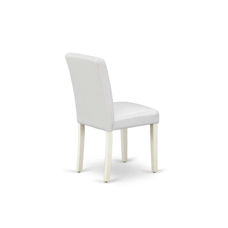 East West Furniture Round Dining Table Set - Kitchen Table with White Faux Leather Parson Chairs in Linen White (Various Piece Options) 6
