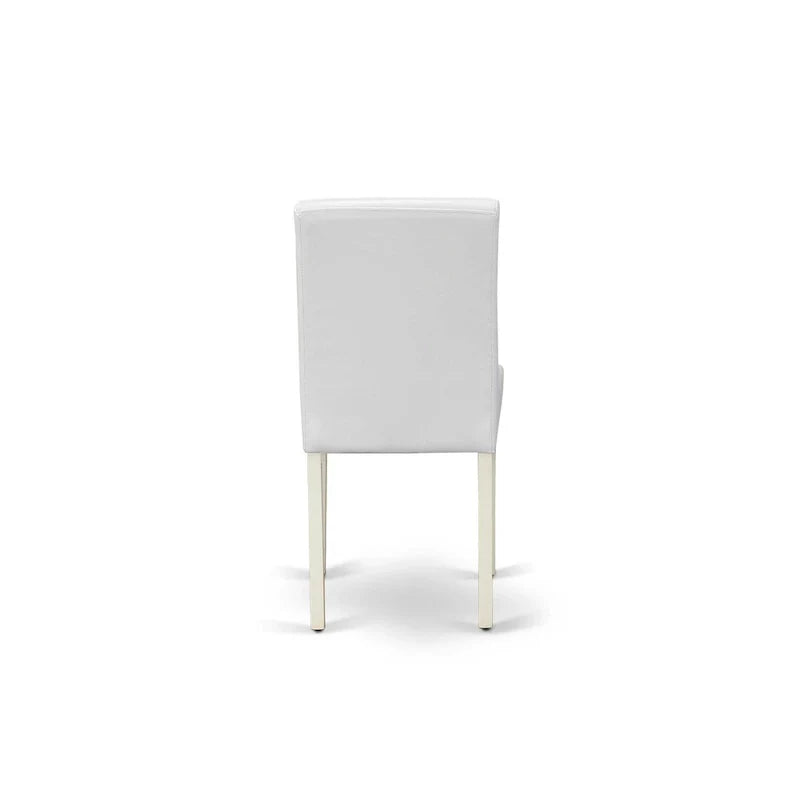 East West Furniture Round Dining Table Set - Kitchen Table with White Faux Leather Parson Chairs in Linen White (Various Piece Options) 7