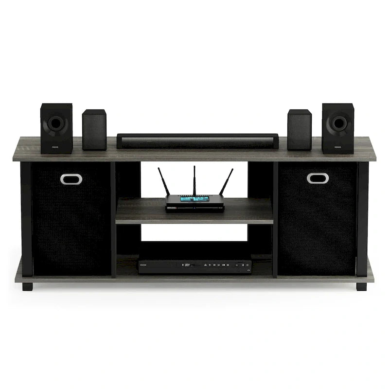Porch & Den Tompkins Black MDF Entertainment Center Featuring Storage Bins 22