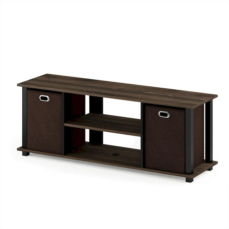Porch & Den Tompkins Black MDF Entertainment Center Featuring Storage Bins 1