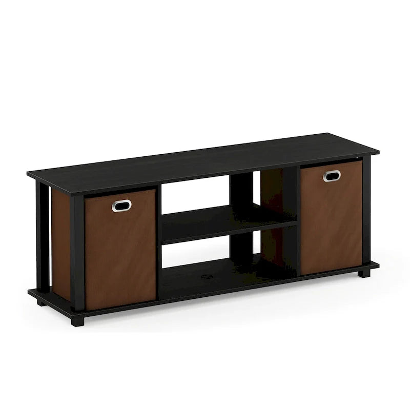 Porch & Den Tompkins Black MDF Entertainment Center Featuring Storage Bins 2