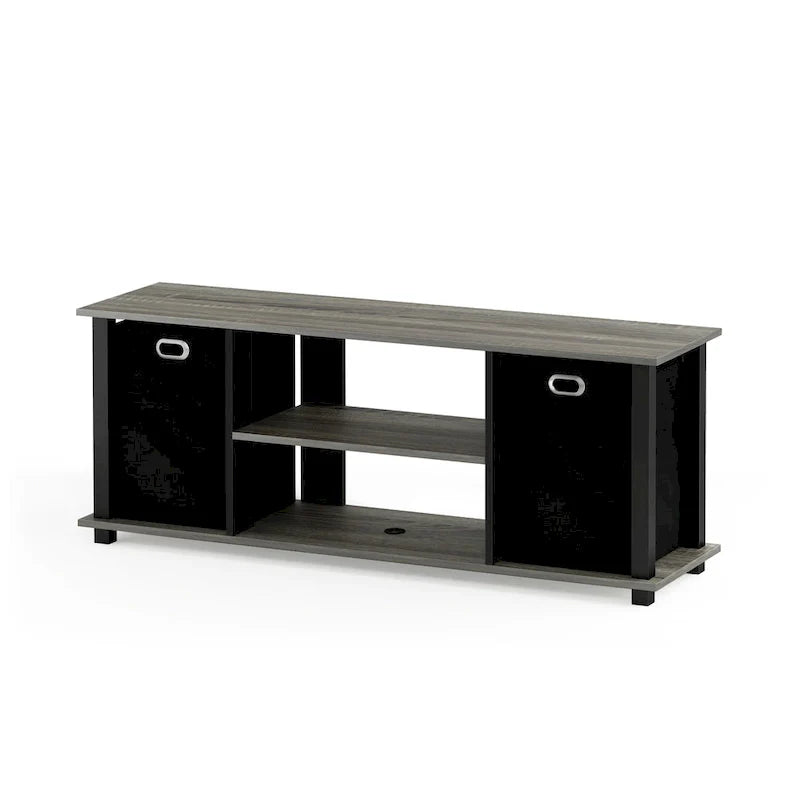Porch & Den Tompkins Black MDF Entertainment Center Featuring Storage Bins 3