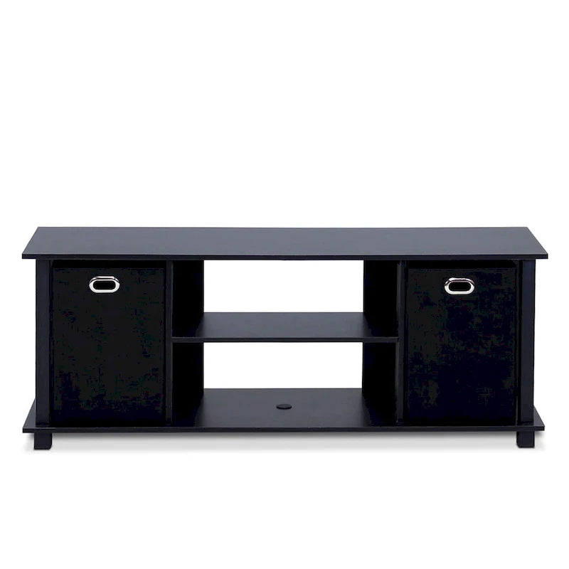 Porch & Den Tompkins Black MDF Entertainment Center Featuring Storage Bins 4