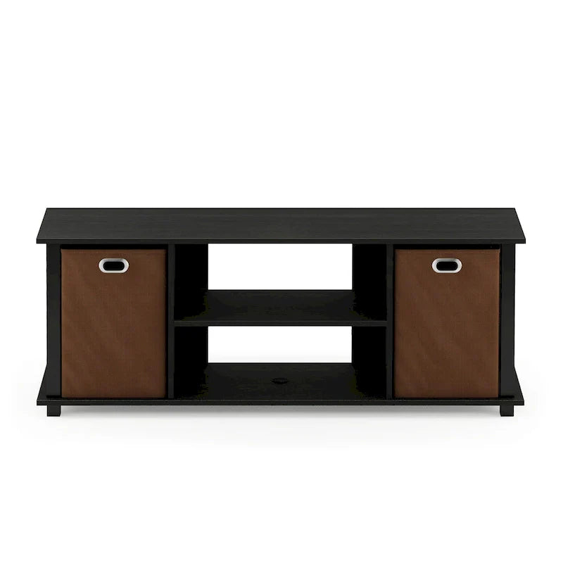 Porch & Den Tompkins Black MDF Entertainment Center Featuring Storage Bins 8