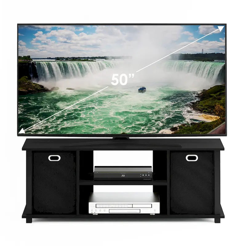 Porch & Den Tompkins Black MDF Entertainment Center Featuring Storage Bins 11