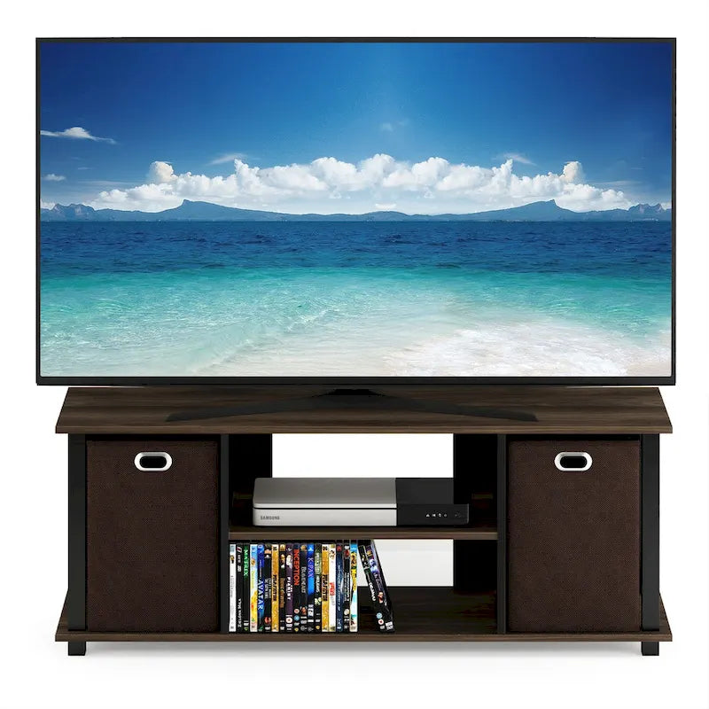Porch & Den Tompkins Black MDF Entertainment Center Featuring Storage Bins 13