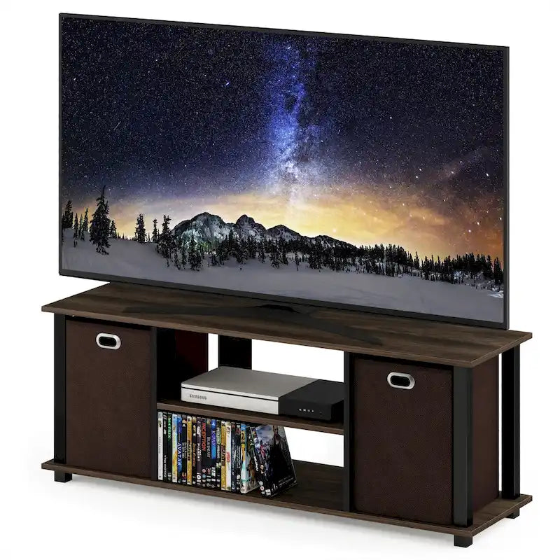 Porch & Den Tompkins Black MDF Entertainment Center Featuring Storage Bins 14