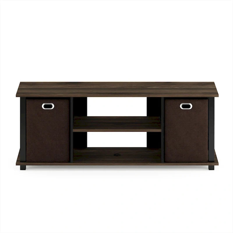 Porch & Den Tompkins Black MDF Entertainment Center Featuring Storage Bins 15