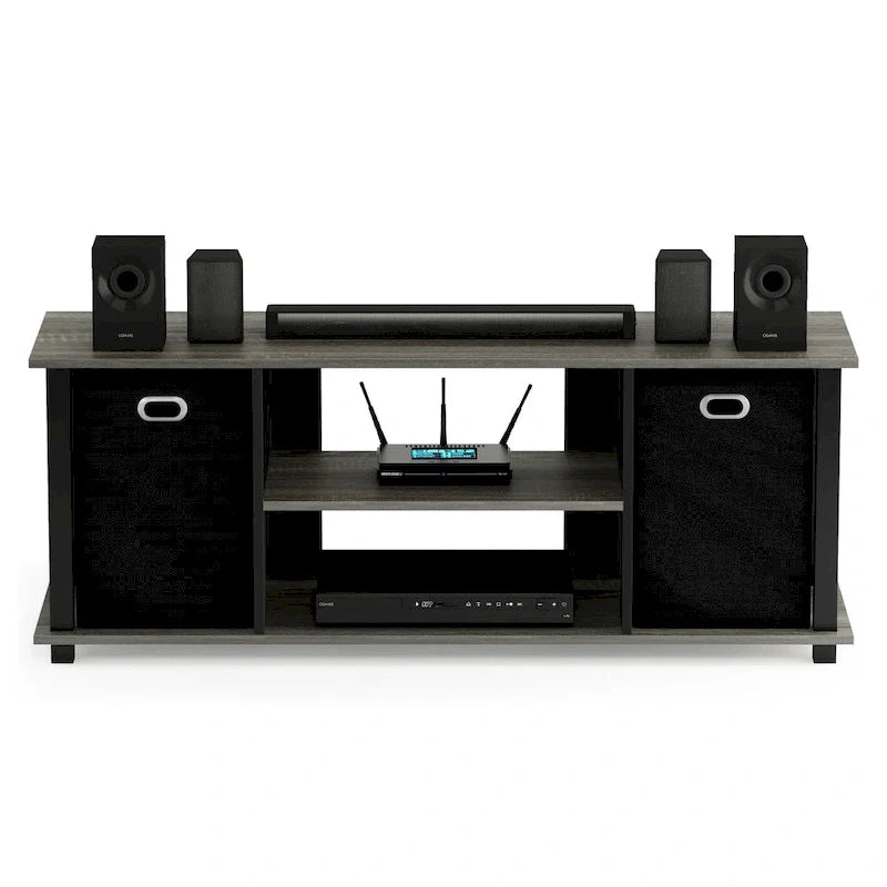 Porch & Den Tompkins Black MDF Entertainment Center Featuring Storage Bins 16