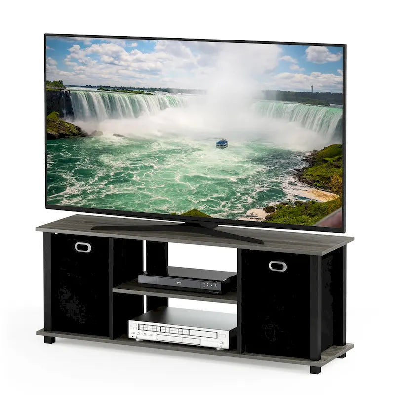 Porch & Den Tompkins Black MDF Entertainment Center Featuring Storage Bins 17