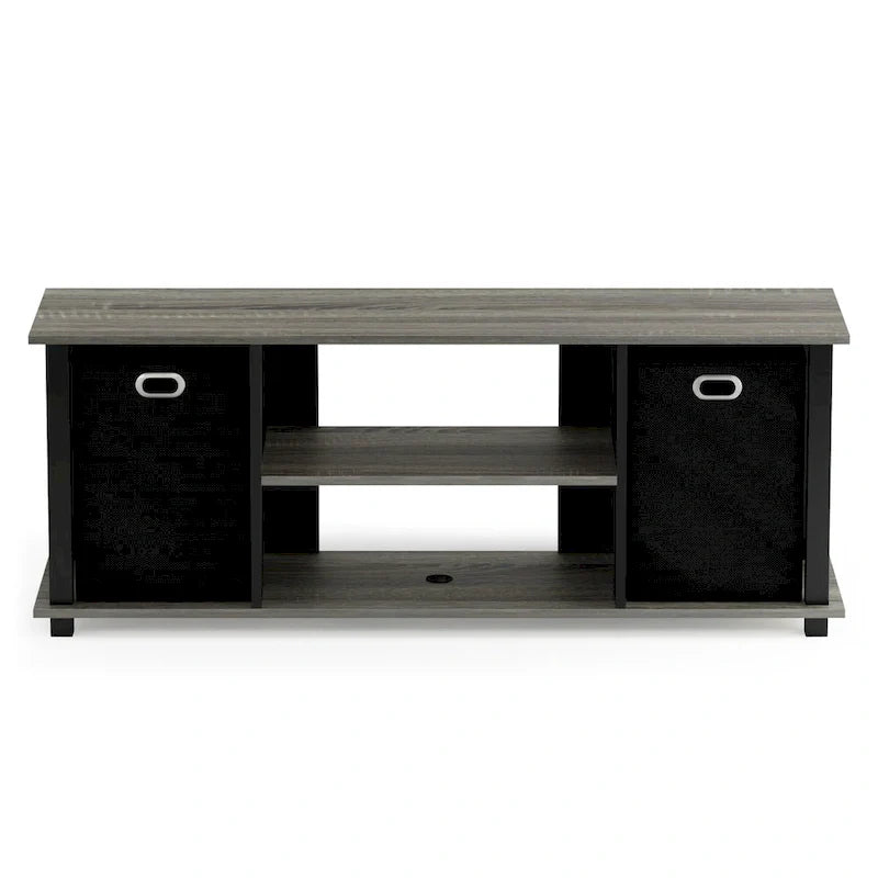 Porch & Den Tompkins Black MDF Entertainment Center Featuring Storage Bins 18