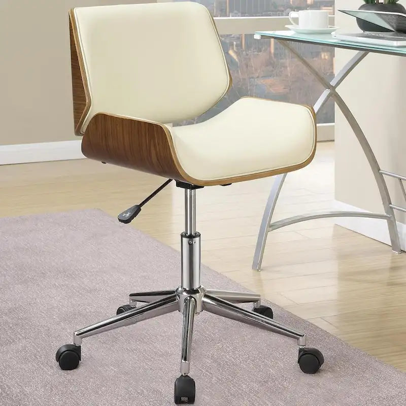 Modern Curved Wood Upholstered Swivel Office Chair with Adjustable Height 1