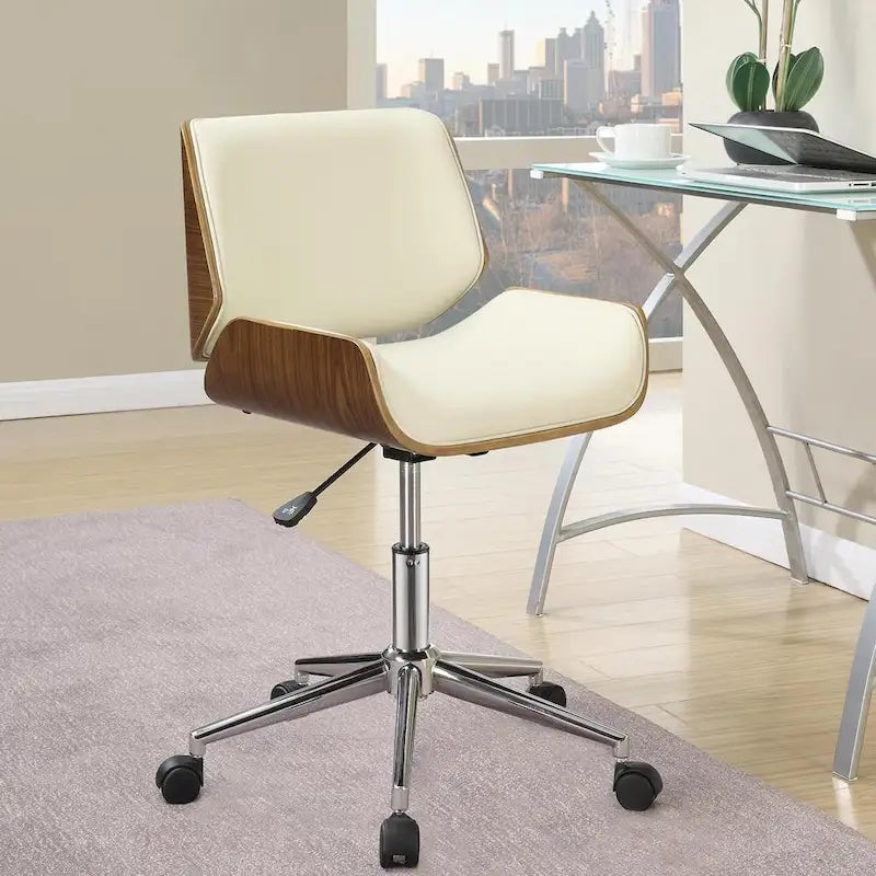 Modern Curved Wood Upholstered Swivel Office Chair with Adjustable Height 3