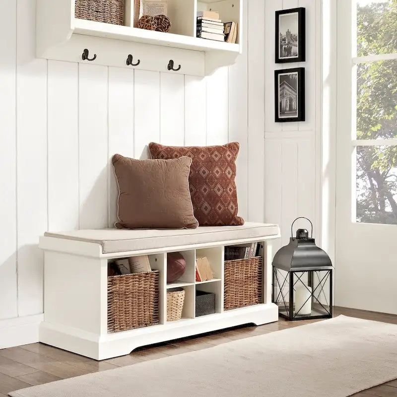 Crosley Brennan White Wooden Entryway Storage Bench 2