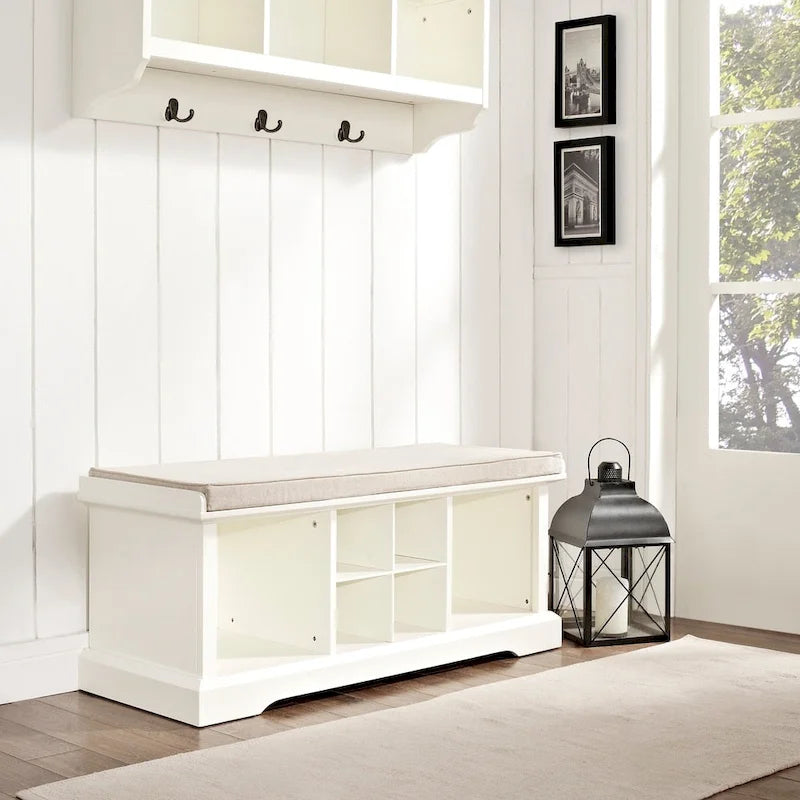 Crosley Brennan White Wooden Entryway Storage Bench 7