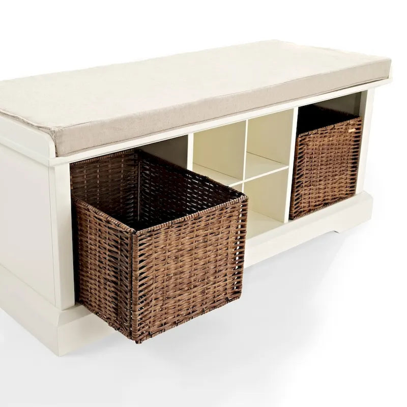 Crosley Brennan White Wooden Entryway Storage Bench 8