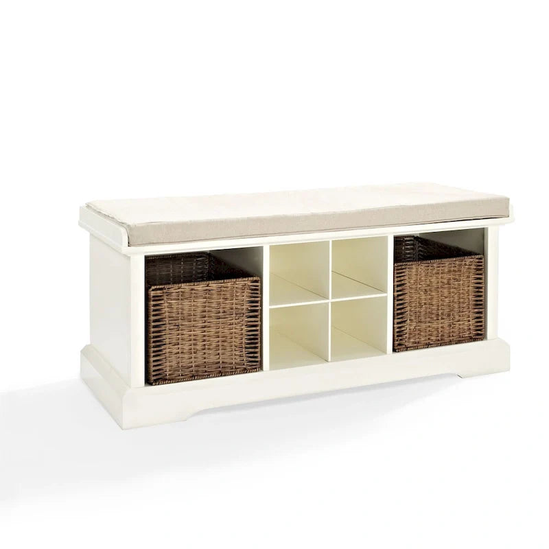 Crosley Brennan White Wooden Entryway Storage Bench 9