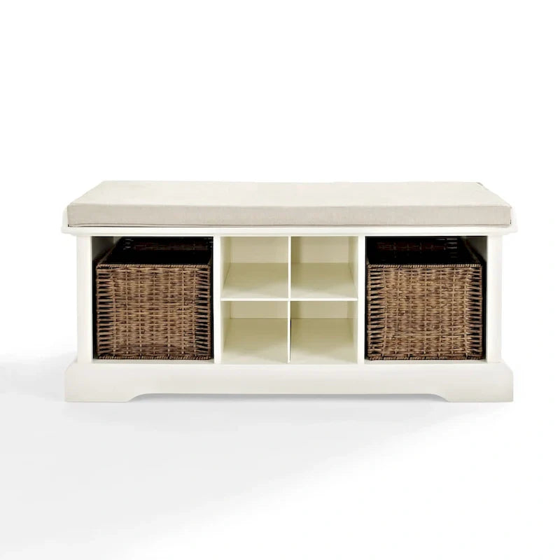 Crosley Brennan White Wooden Entryway Storage Bench 10