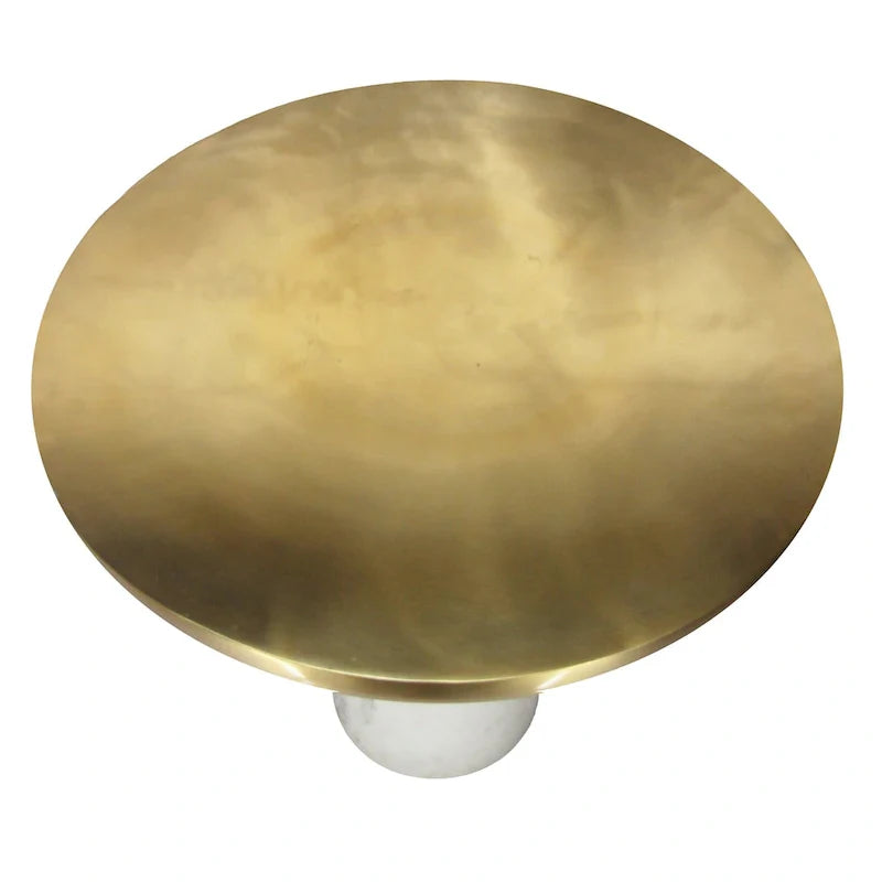 Modern 17-Inch Round Brass Accent End Table with Cylindrical Marble Base in Brass and White 7