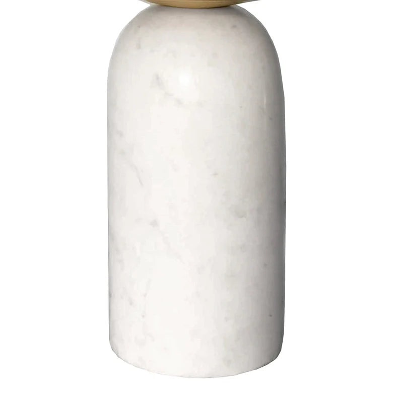 Modern 17-Inch Round Brass Accent End Table with Cylindrical Marble Base in Brass and White 8