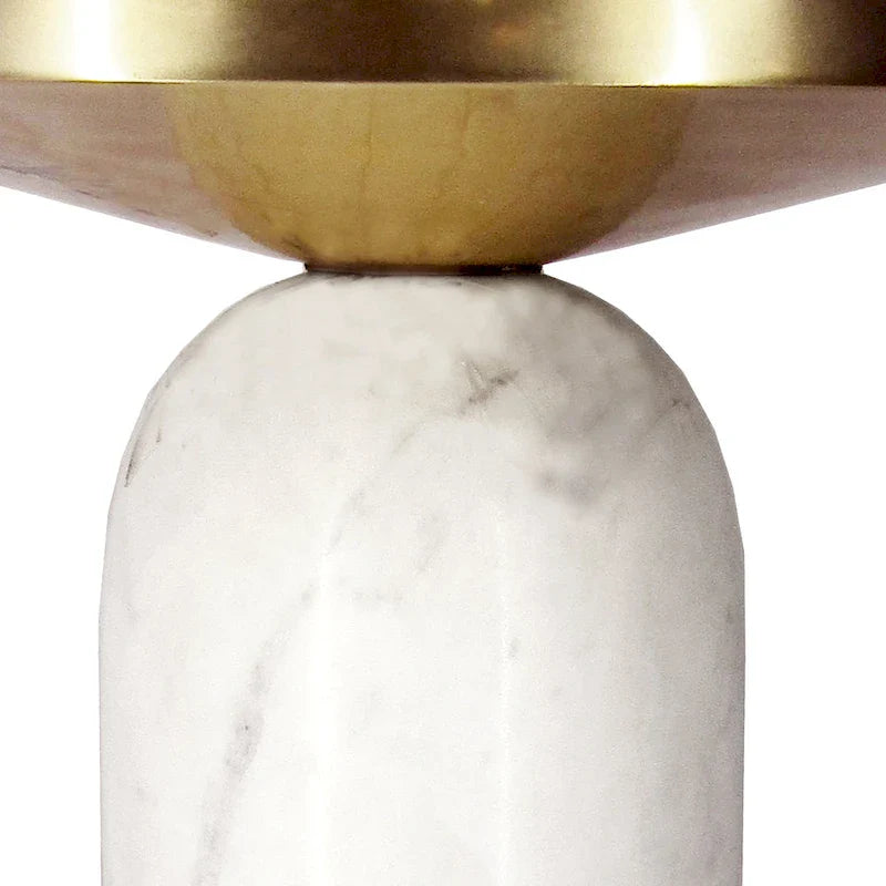 Modern 17-Inch Round Brass Accent End Table with Cylindrical Marble Base in Brass and White 9