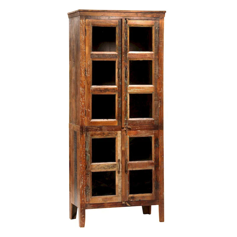 84-Inch Tall Distressed Mango Wood and Glass Storage Cabinet with Reclaimed Finish 6