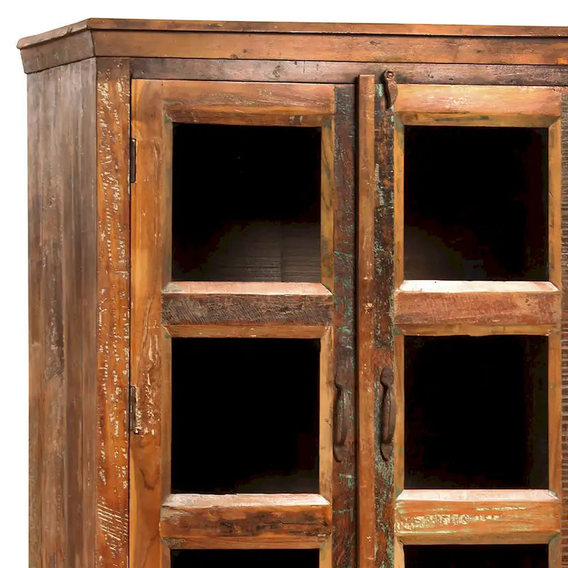 84-Inch Tall Distressed Mango Wood and Glass Storage Cabinet with Reclaimed Finish 3