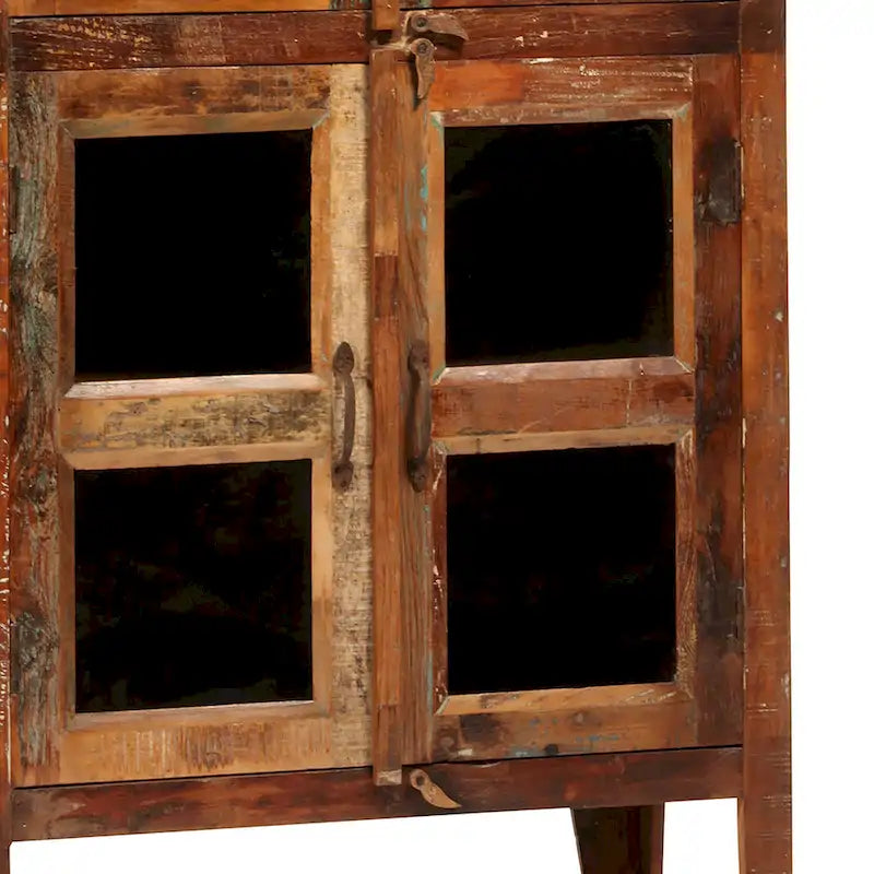 84-Inch Tall Distressed Mango Wood and Glass Storage Cabinet with Reclaimed Finish 4